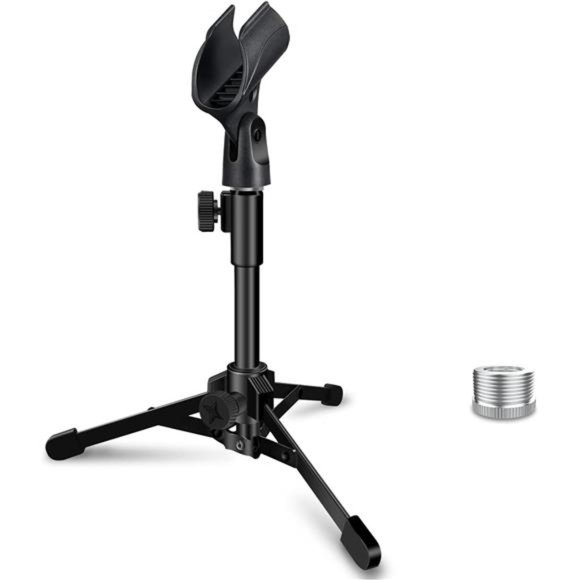 Mictop Desktop Mic Stand Portable Foldable Tripod with Mic Clip Holder - Picture 1 of 7